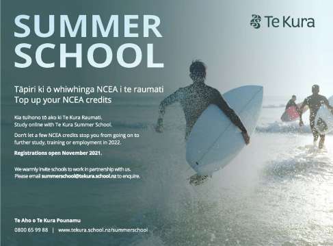 Te Kura Summer School 2021 advertisement